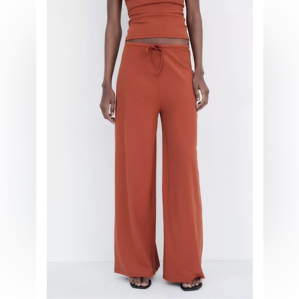Zara‎ Women's Wide-Leg Flowy Pants Rust Orange Size Medium